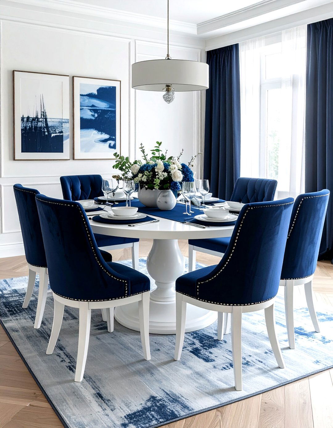 White Dining Table Navy Chairs - 30 navy and white dining room ideas