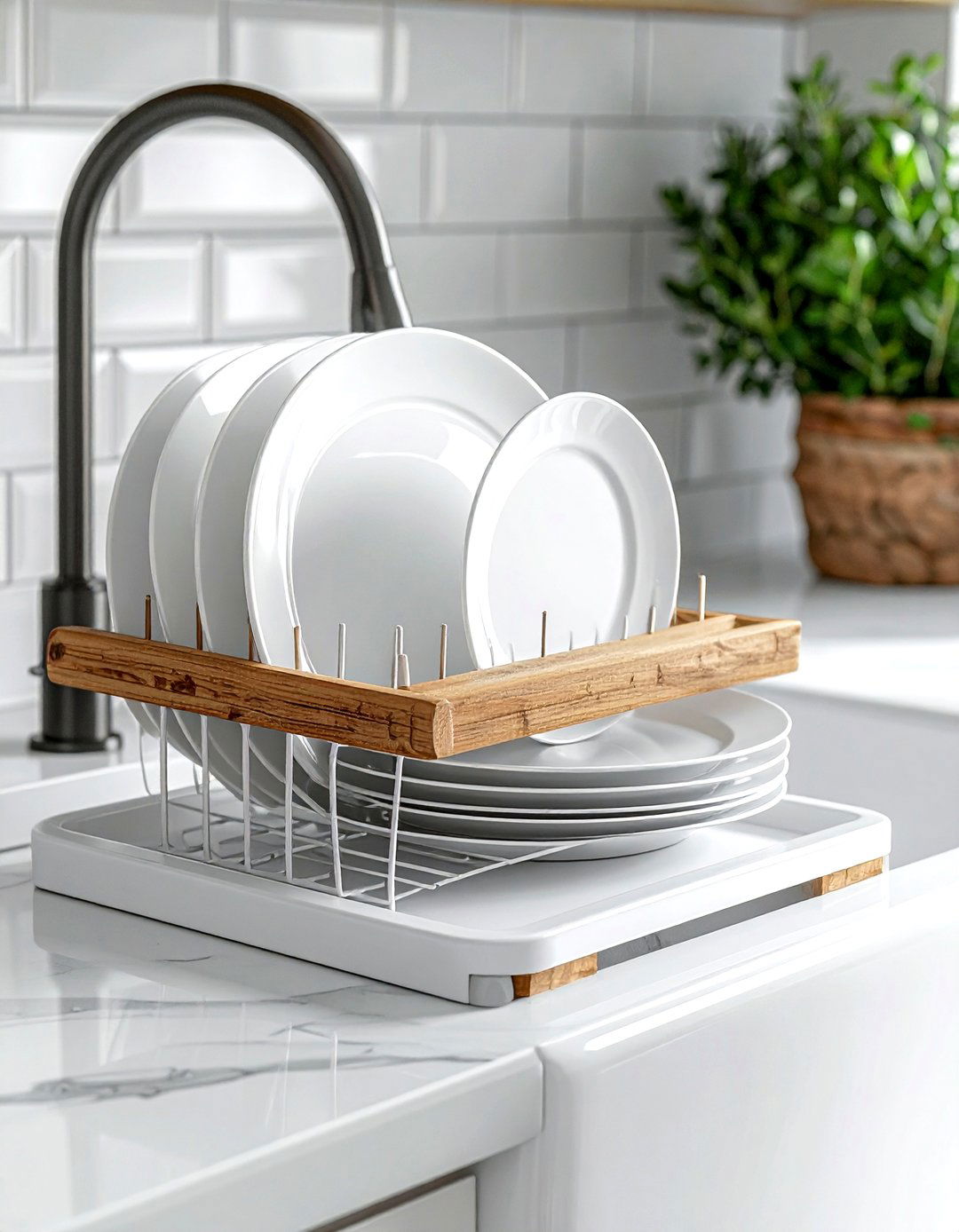 White Dish Drying Rack - 30 white kitchen accessories ideas
