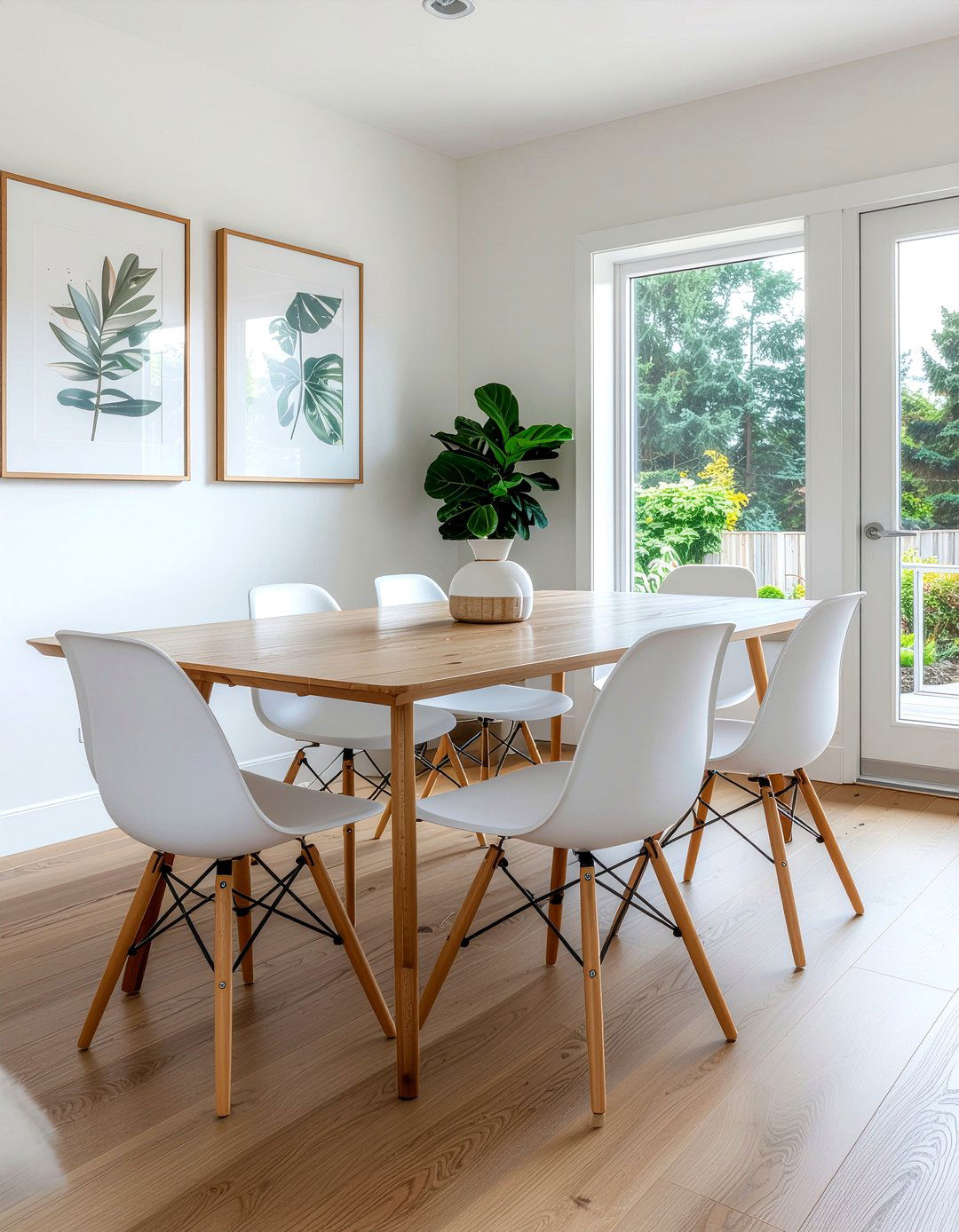 White Eames chair with wood table - 30 Eames dining chair ideas