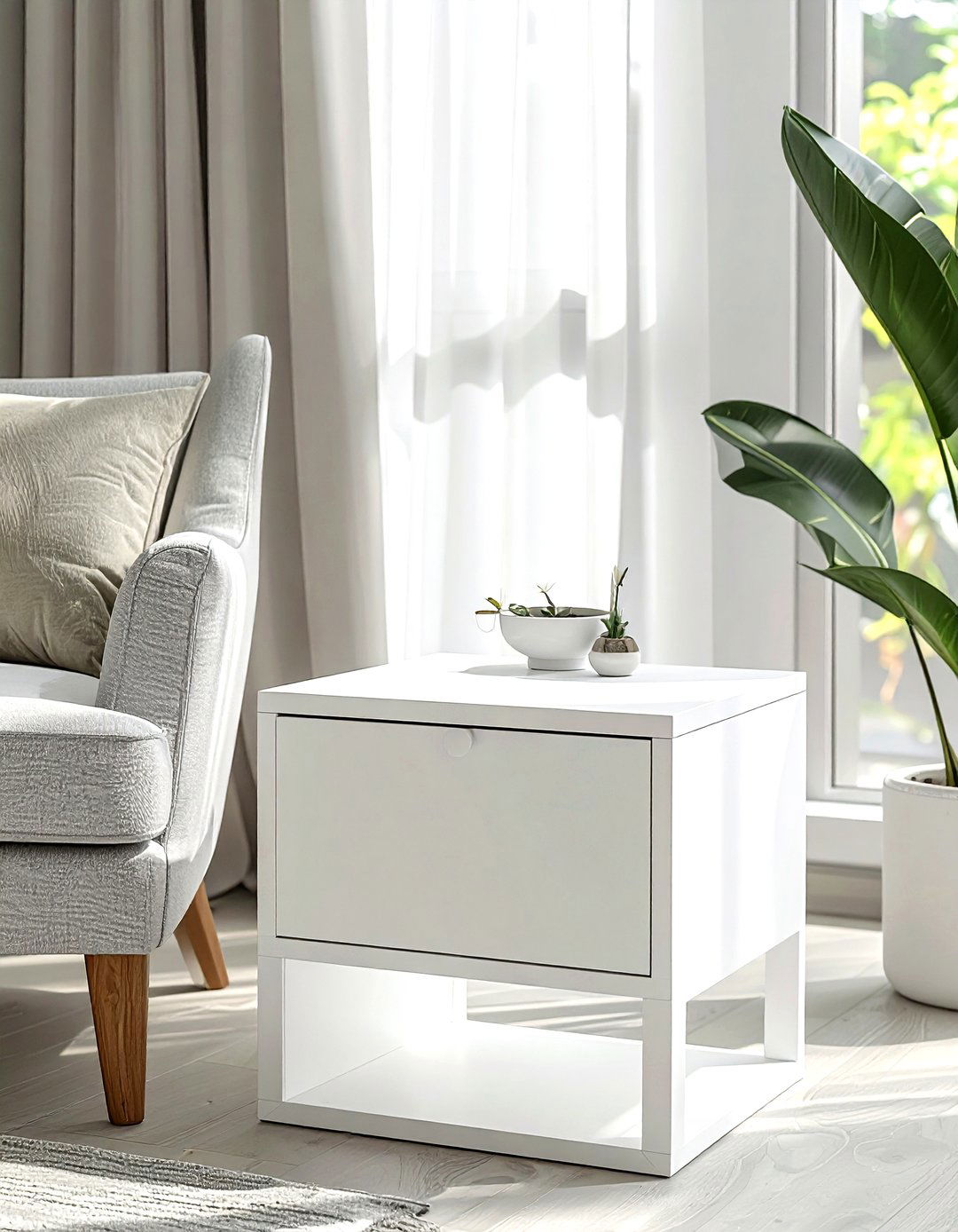 White End Table - 30 white living room furniture ideas