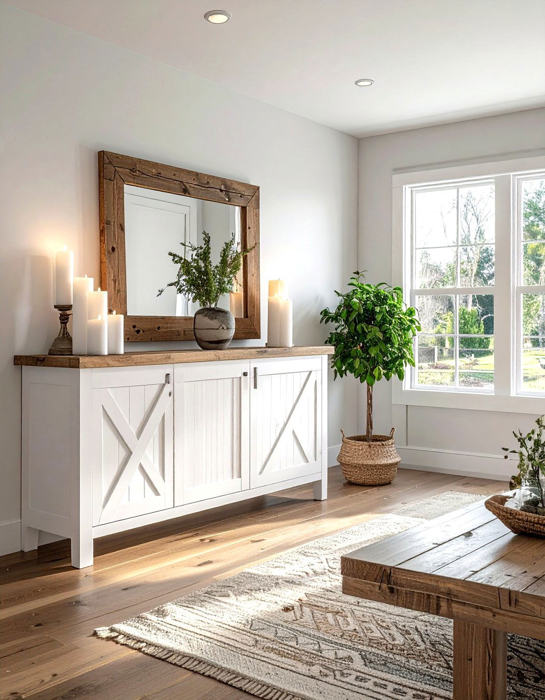 White Farmhouse Buffet - 30 living room white furniture ideas