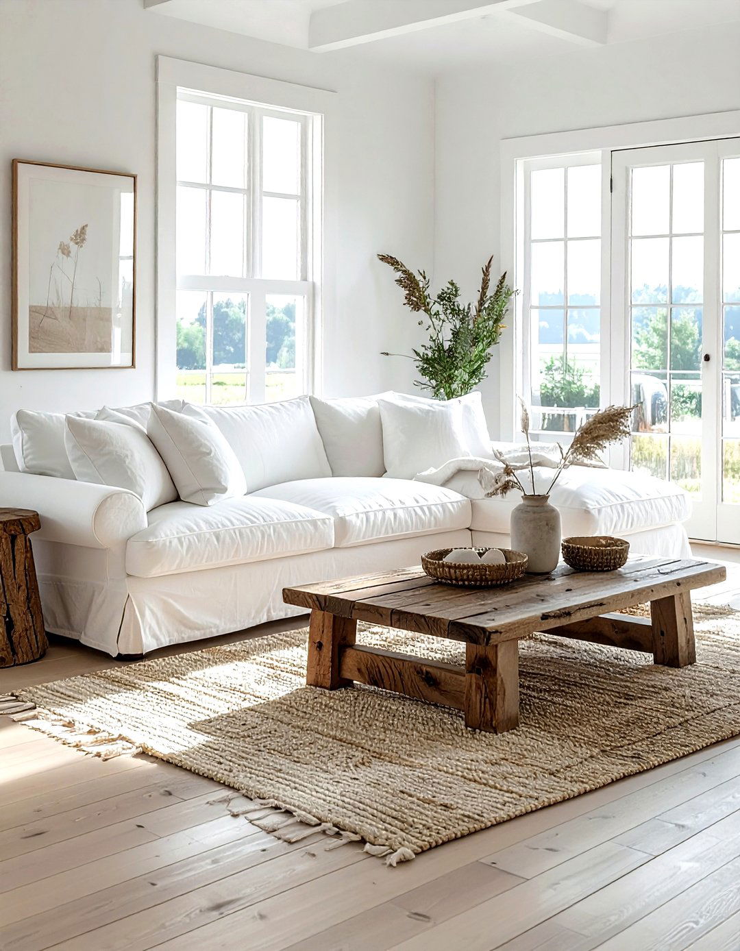 White Farmhouse Living Room Slipcovered Sofa - 30 farmhouse white living room ideas