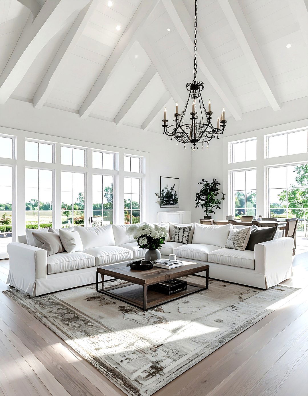 White Farmhouse Living Room Vaulted Ceiling - 30 farmhouse white living room ideas