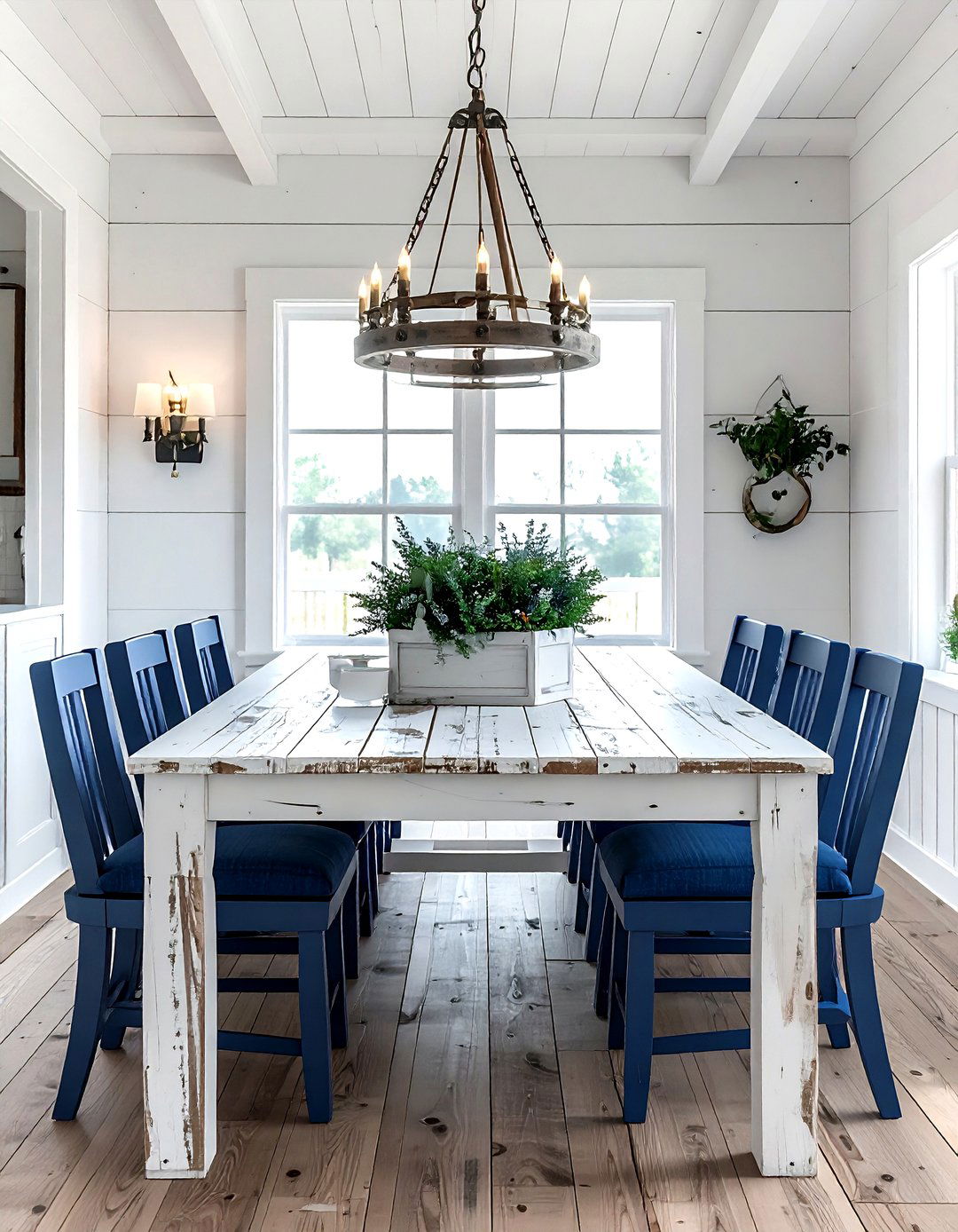 White Farmhouse Table - 30 blue and white dining room ideas