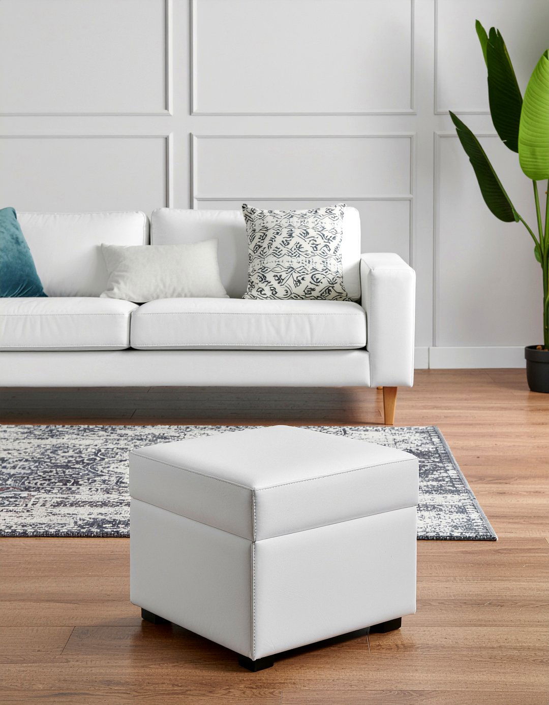 White Faux Leather Storage Ottoman - 30 living room storage ottoman ideas