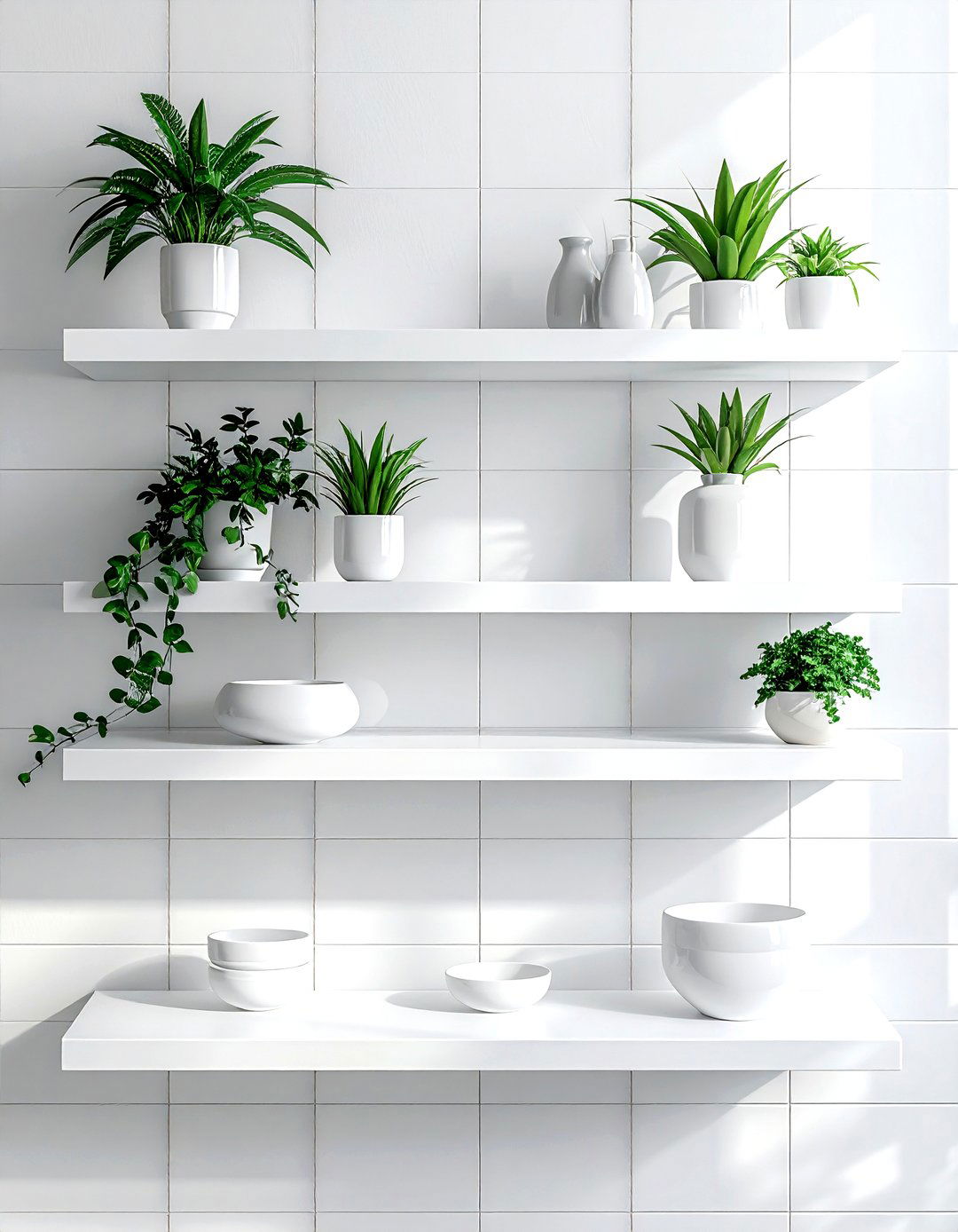 White Floating Shelves - 30 white kitchen furniture ideas