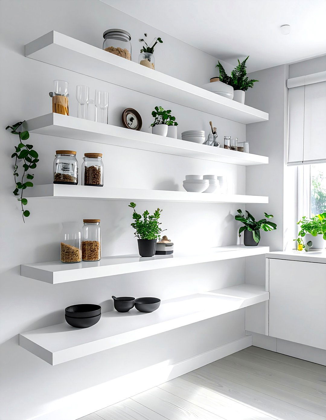 White Floating Shelves - 30 white kitchen ideas