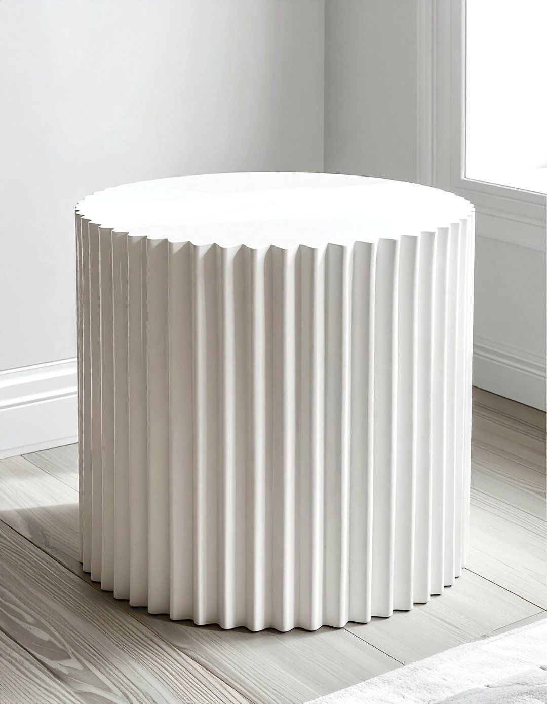 White Fluted Side Table - 30 white living room furniture ideas