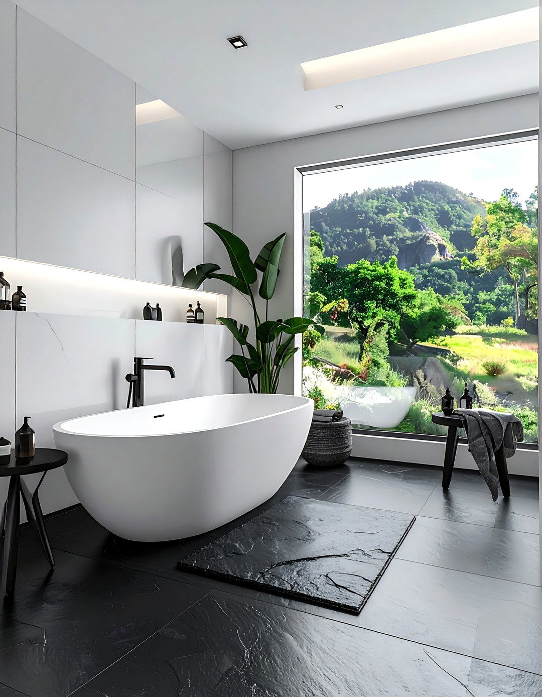 White Freestanding Tub Black Floor Bathroom - 30 white and black bathroom ideas