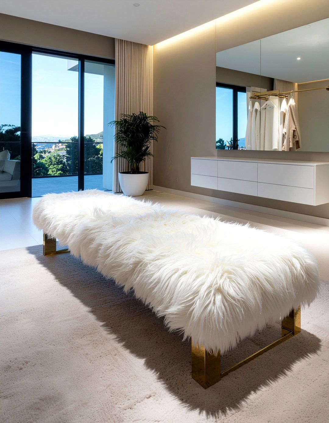 White Fur Bench - 30 bedroom vanity stools