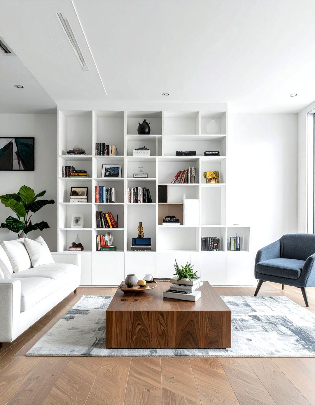 White Geometric Wall Unit - 30 living room white furniture ideas