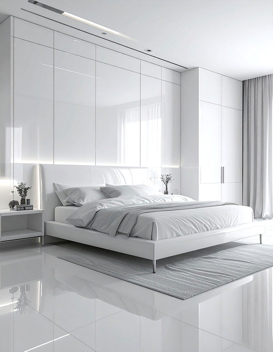 White Gloss Cabinet - 30 bedroom overhead storage ideas