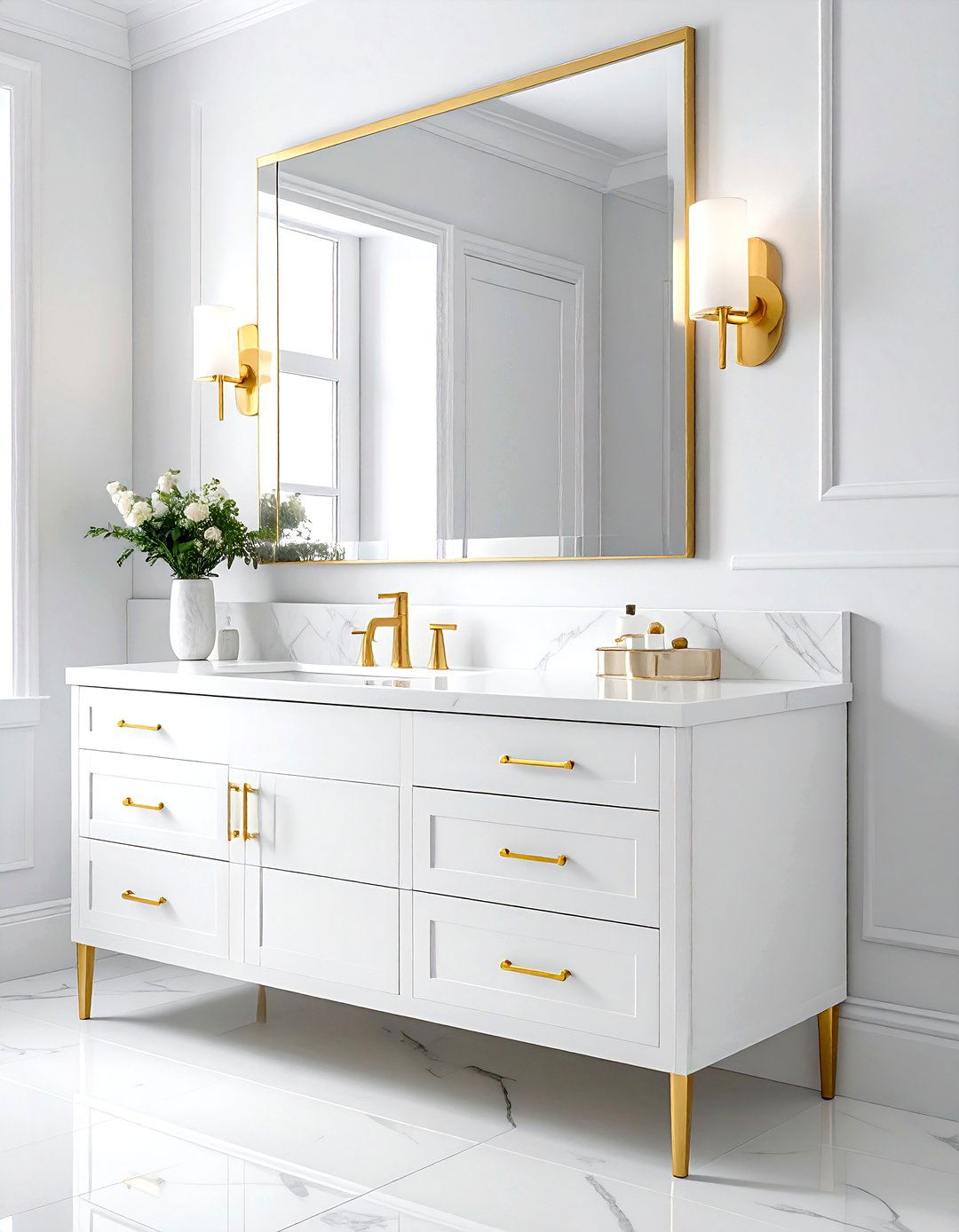 White Gold Accent Bathroom Vanity - 30 white bathroom furniture ideas