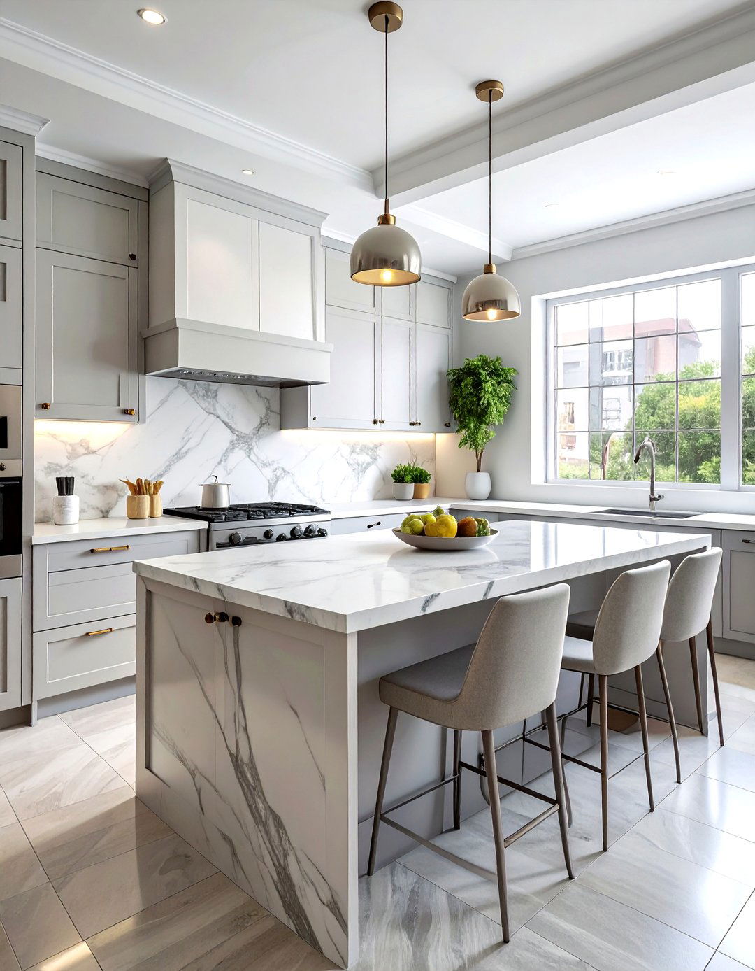 White Grey Backsplash - 30 white kitchen ideas