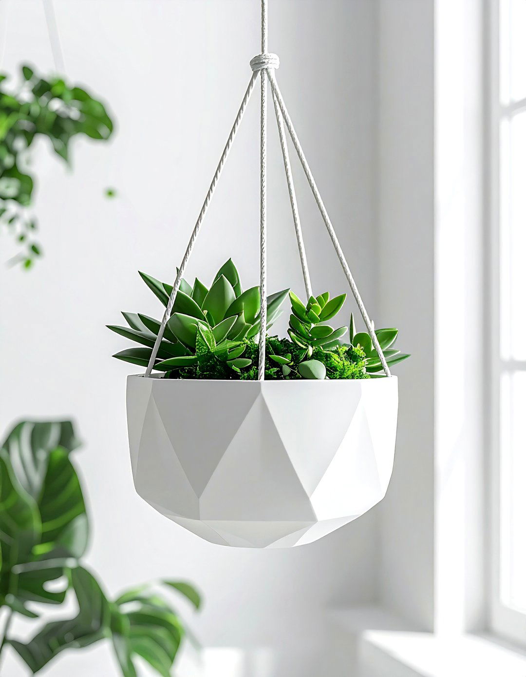 White Hanging Planter - 30 white bedroom accessories ideas