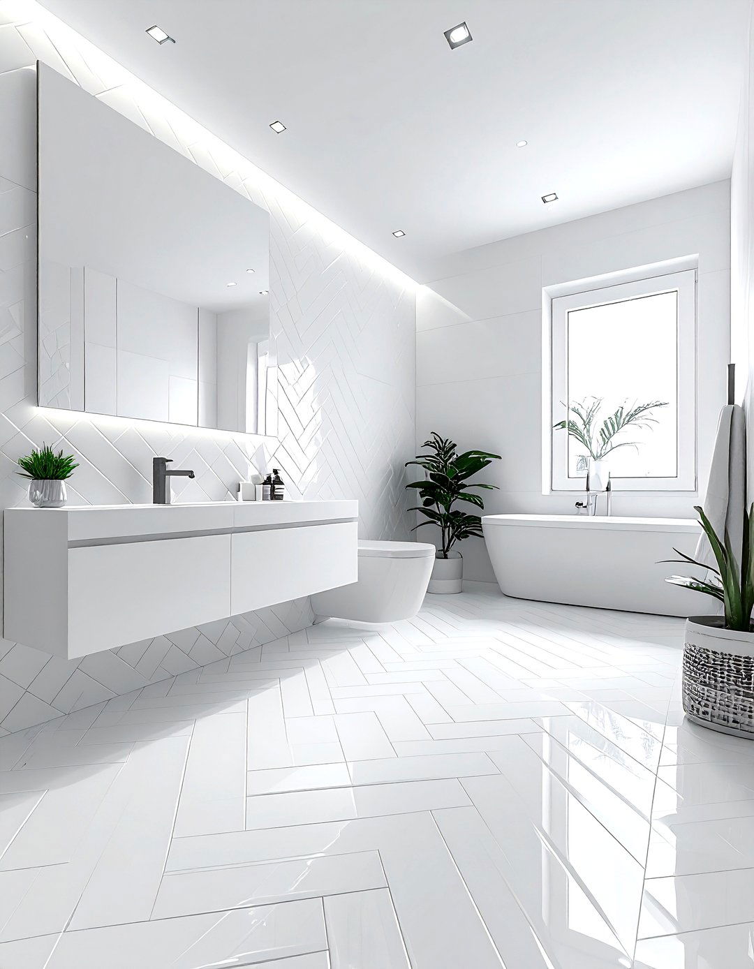 White Herringbone Tile Bathroom - 30 white and white bathroom ideas