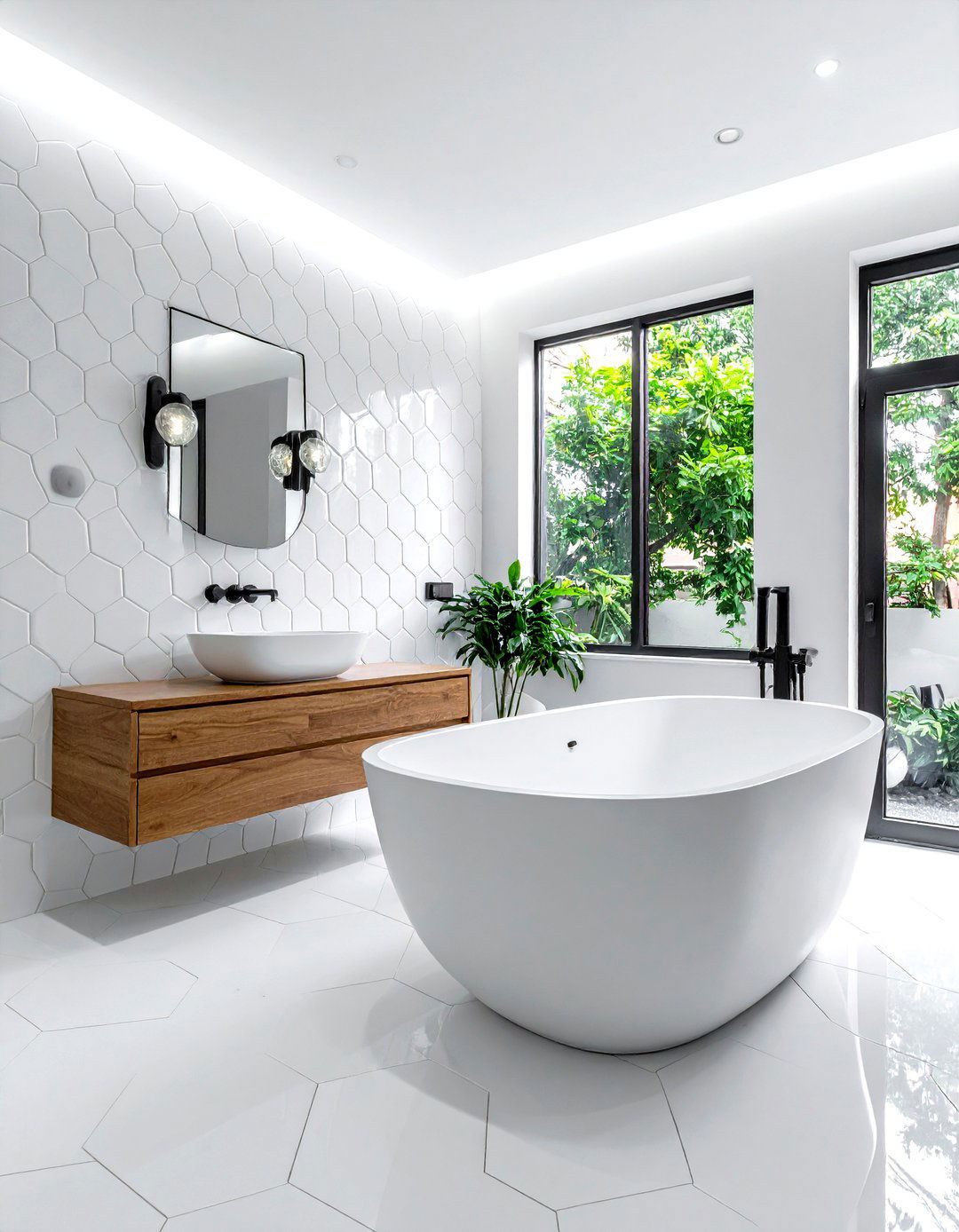 White Hexagon Glass Tile Bathroom - 30 glass tile bathroom ideas