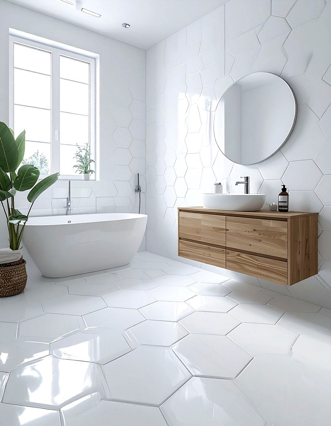 White Hexagon Tile Bathroom - 30 white and white bathroom ideas