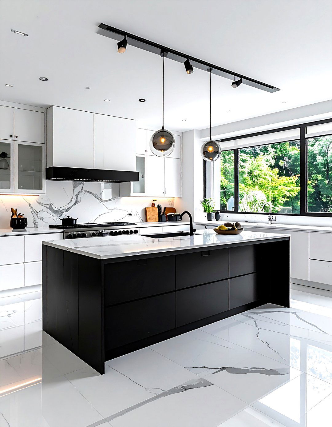 White Kitchen Black Island - 30 black and white decor ideas