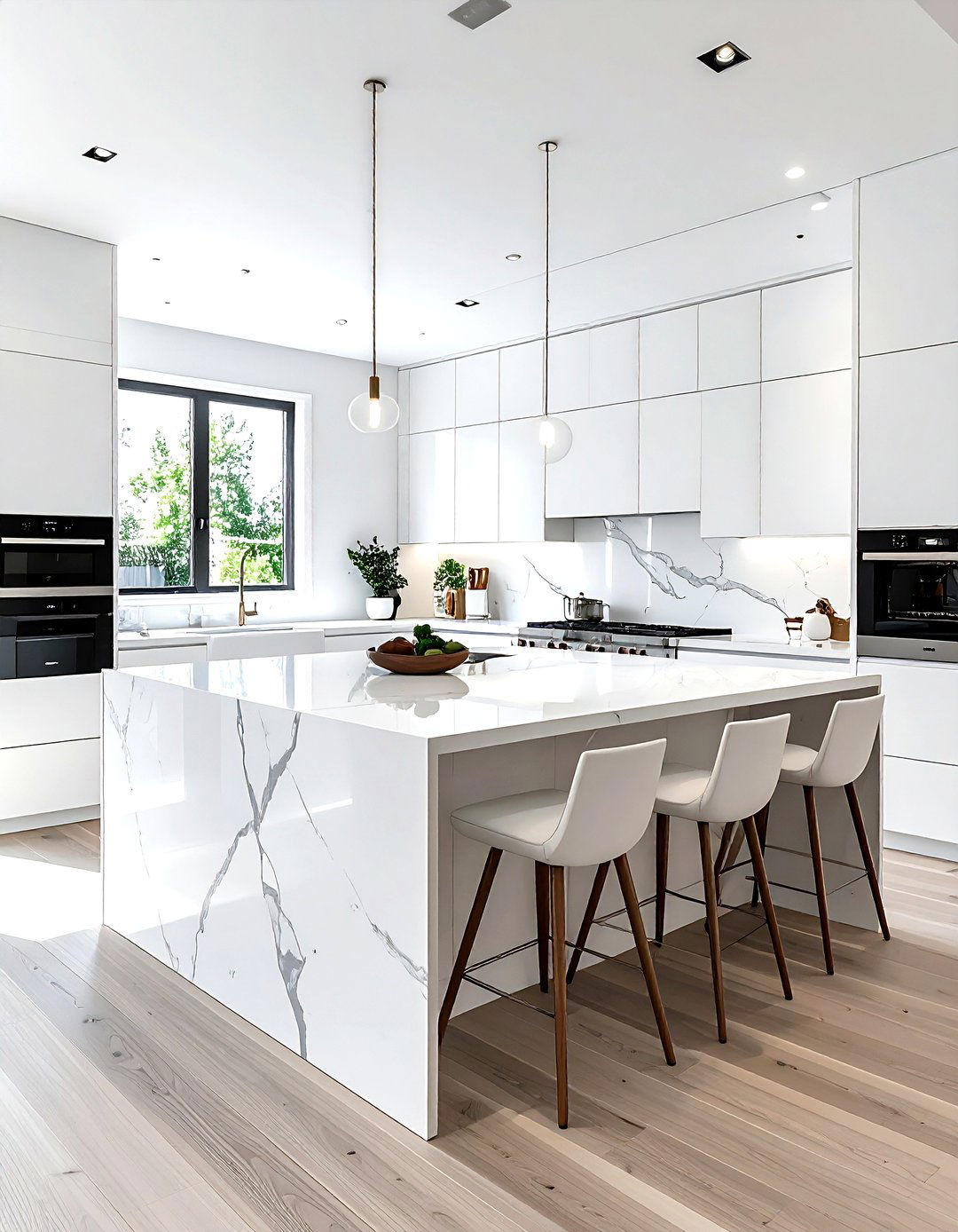 White Kitchen Waterfall Island - 30 white kitchen design ideas