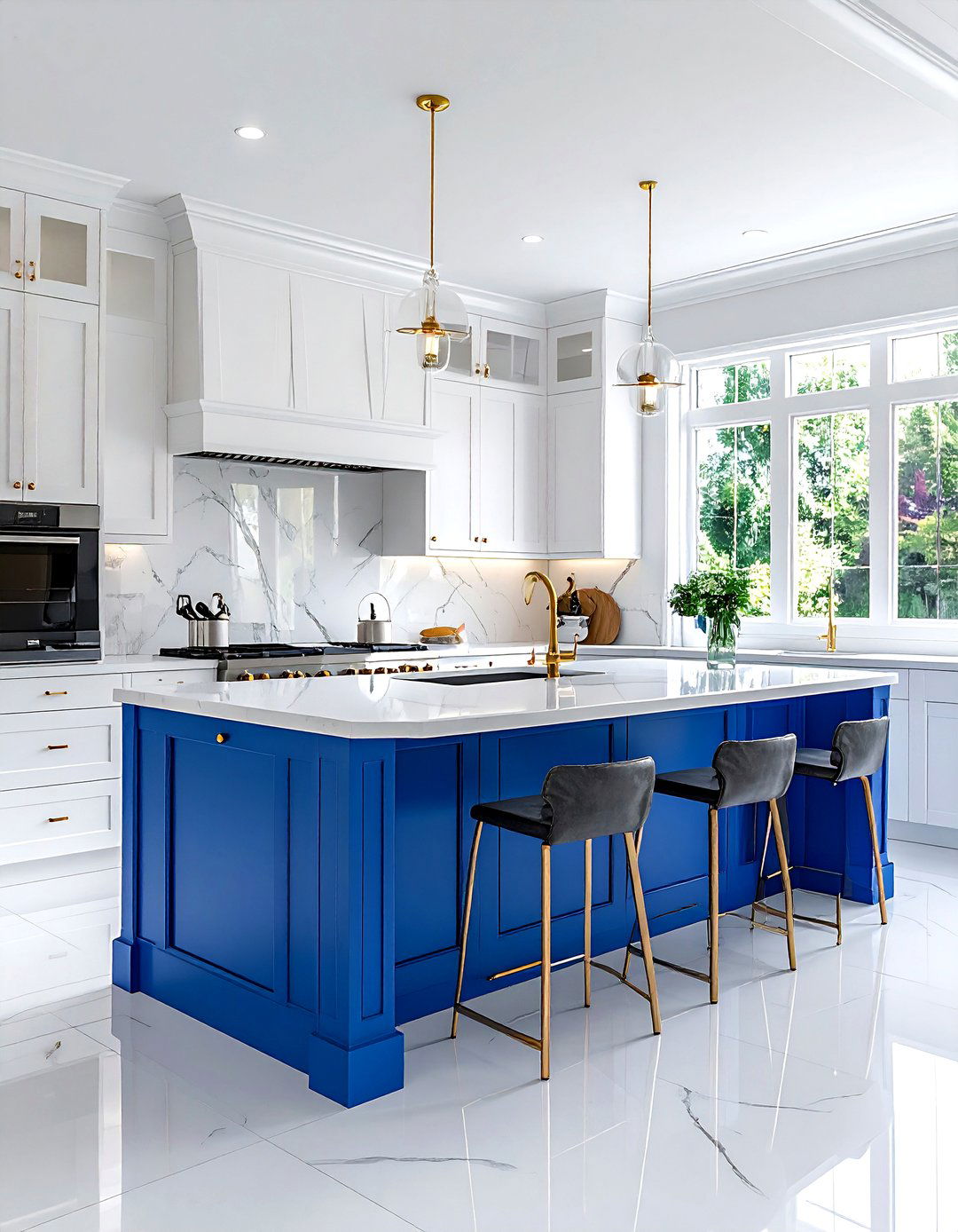 White Kitchen With Blue Island - 30 blue and white kitchen ideas