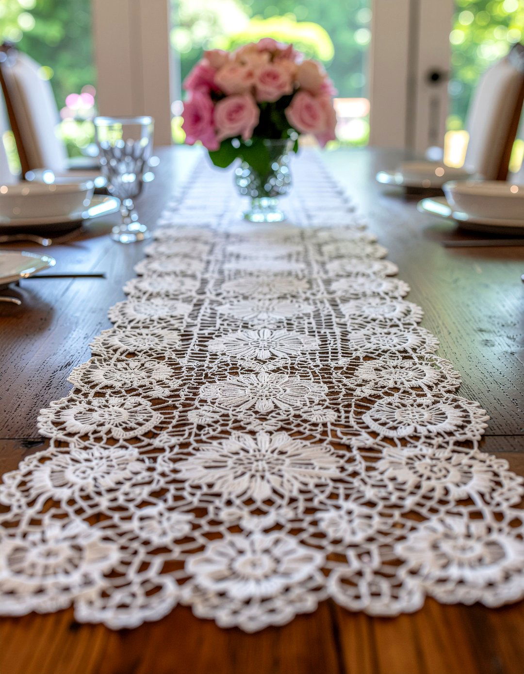 White Lace Runner - 30 runner centerpiece dining ideas