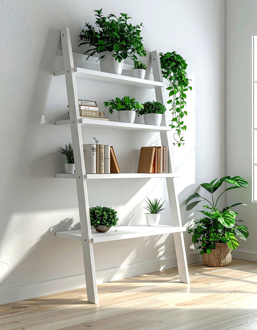 White Ladder Shelf - 30 white living room furniture ideas
