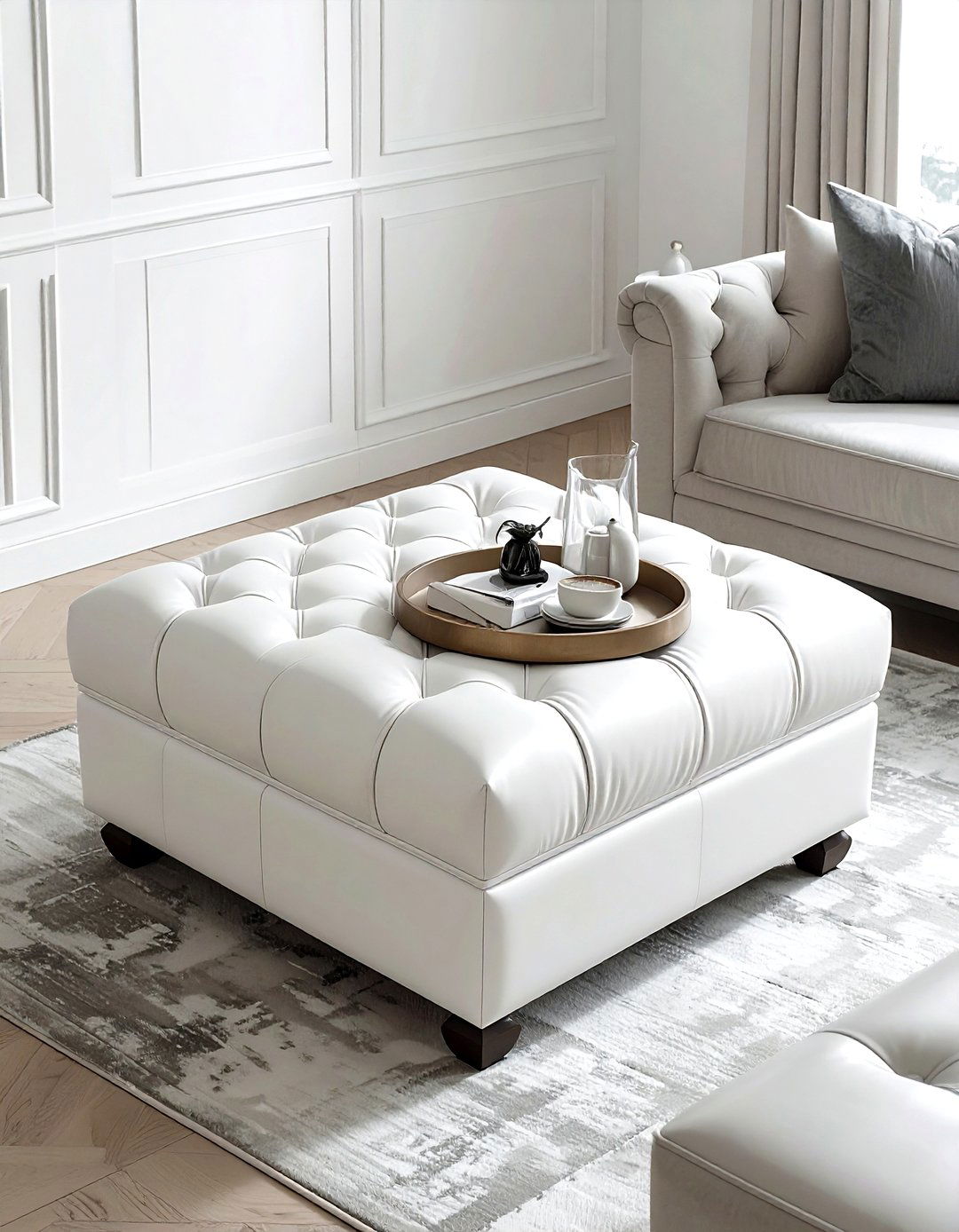 White Leather Ottoman - 30 white living room furniture ideas