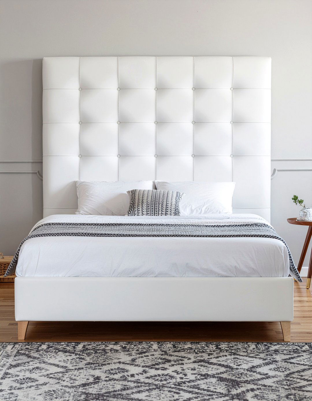 White Leather Tufted Headboard - 30 bedroom tufted headboards
