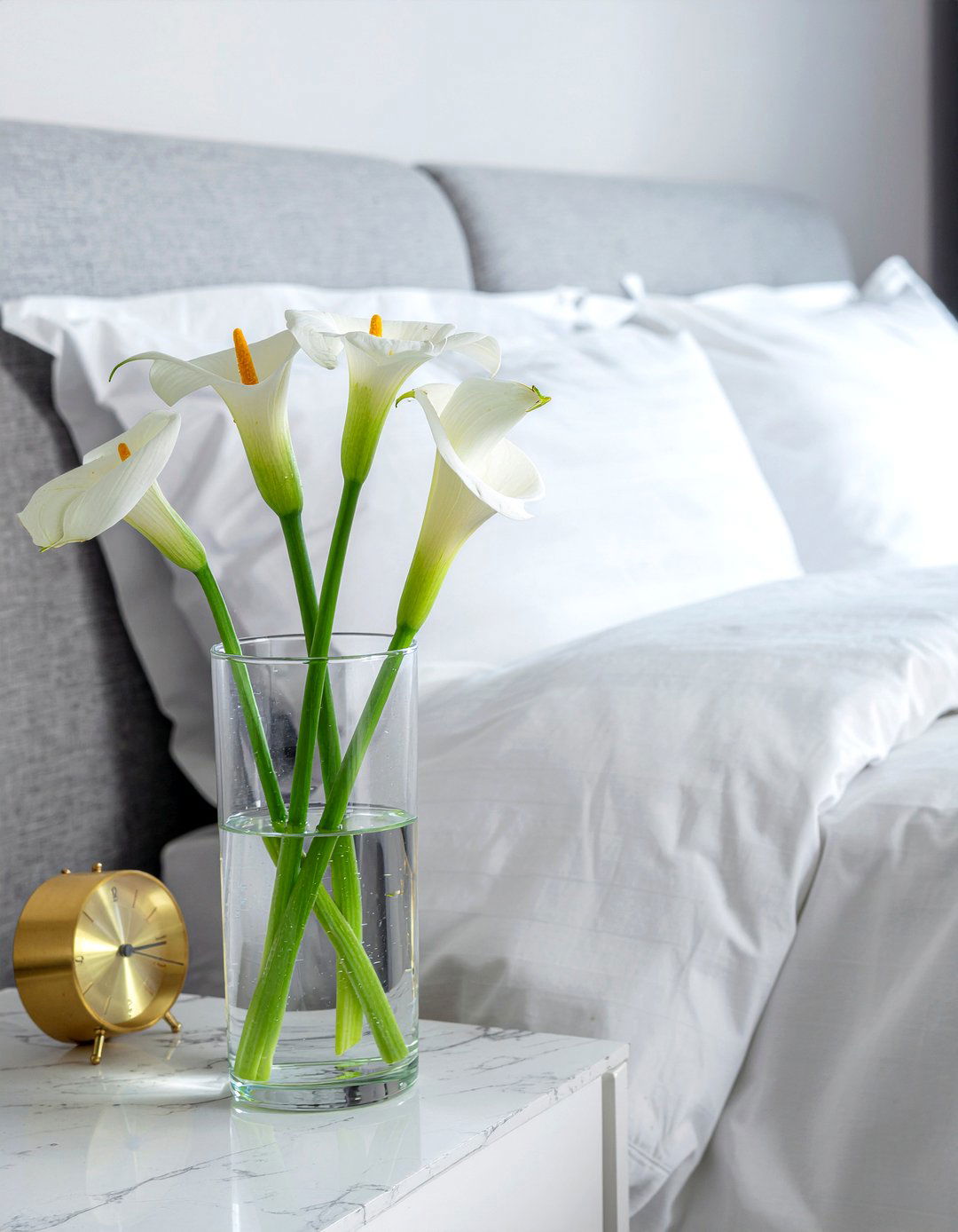 White Lilies On Nightstand - 30 bedroom flower arrangements