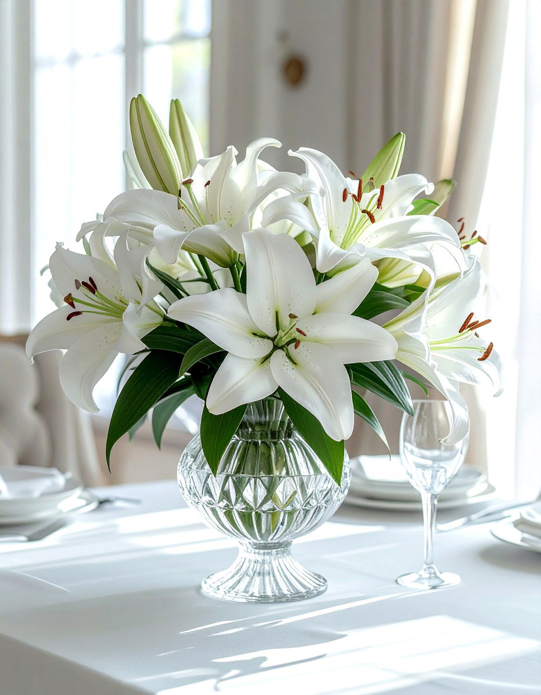 White Lily Centerpiece - 30 dining room flower ideas