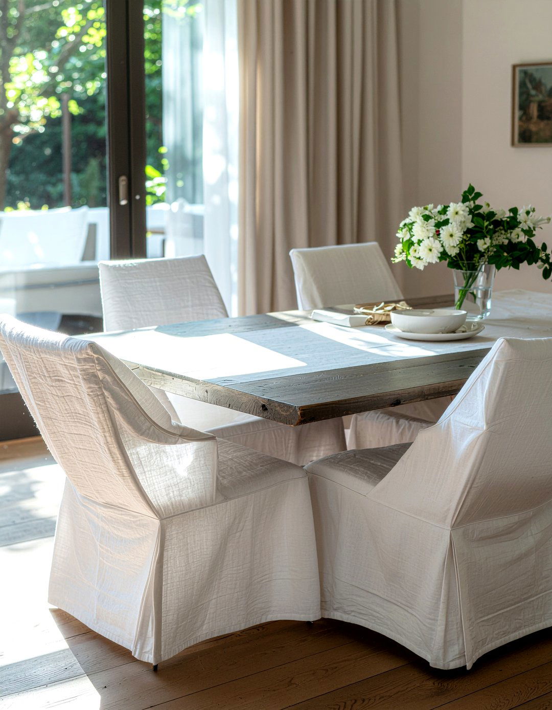 White Linen Chairs - 30 Balinese dining room ideas