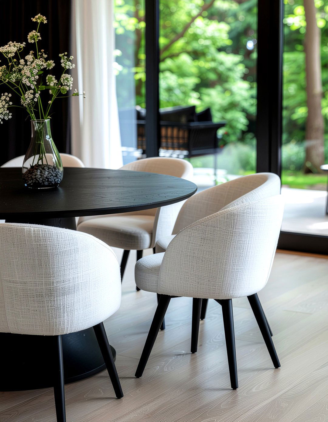 White Linen Chairs - 30 black and white dining room ideas