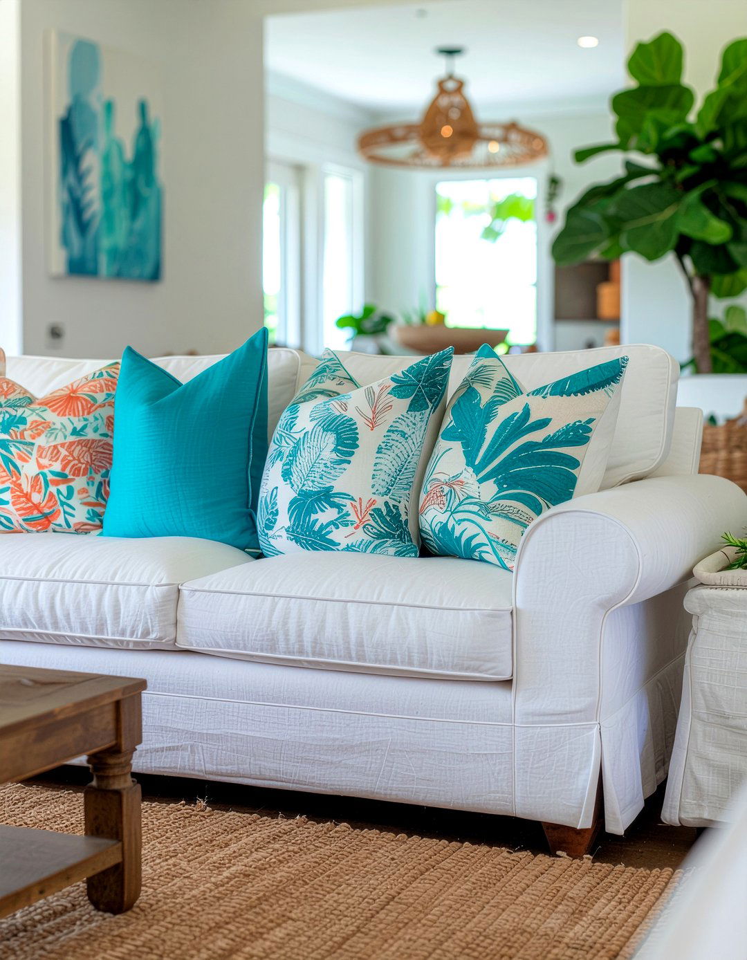 White Linen Sofa - 30 Caribbean living room ideas