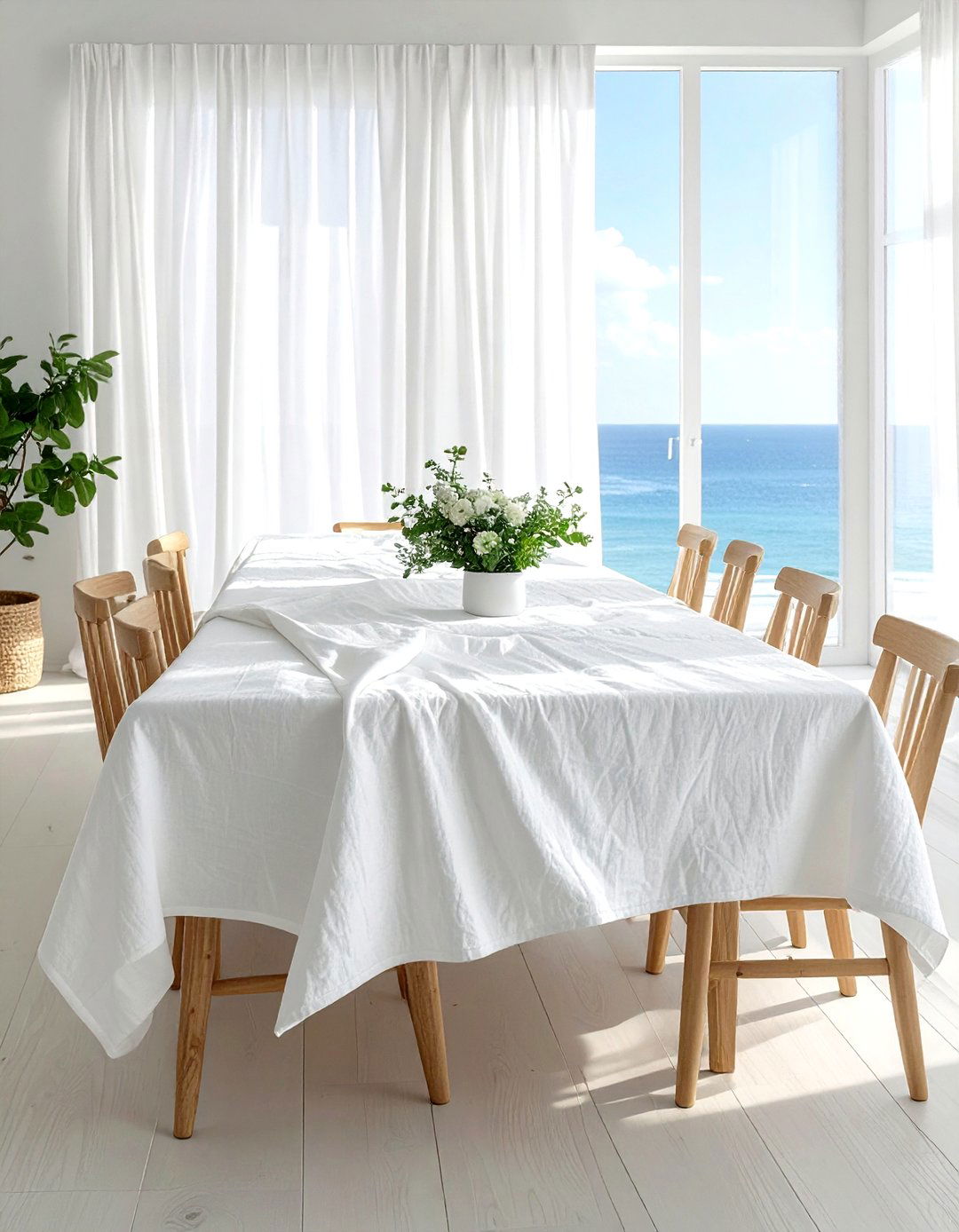 White Linen Tablecloth - 30 white dining room accessories ideas