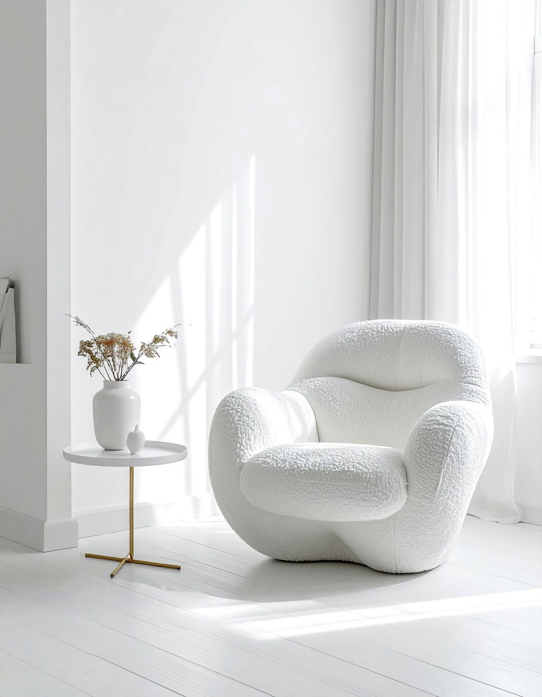 White Living Room Boucle Chair - 30 contemporary white living room ideas