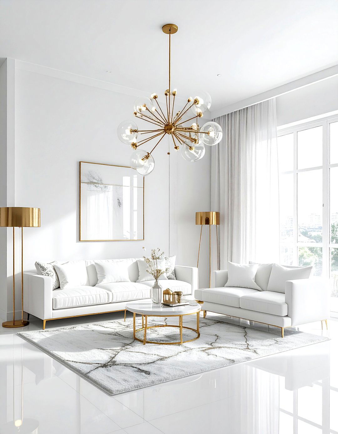 White Living Room Brass Lighting - 30 contemporary white living room ideas