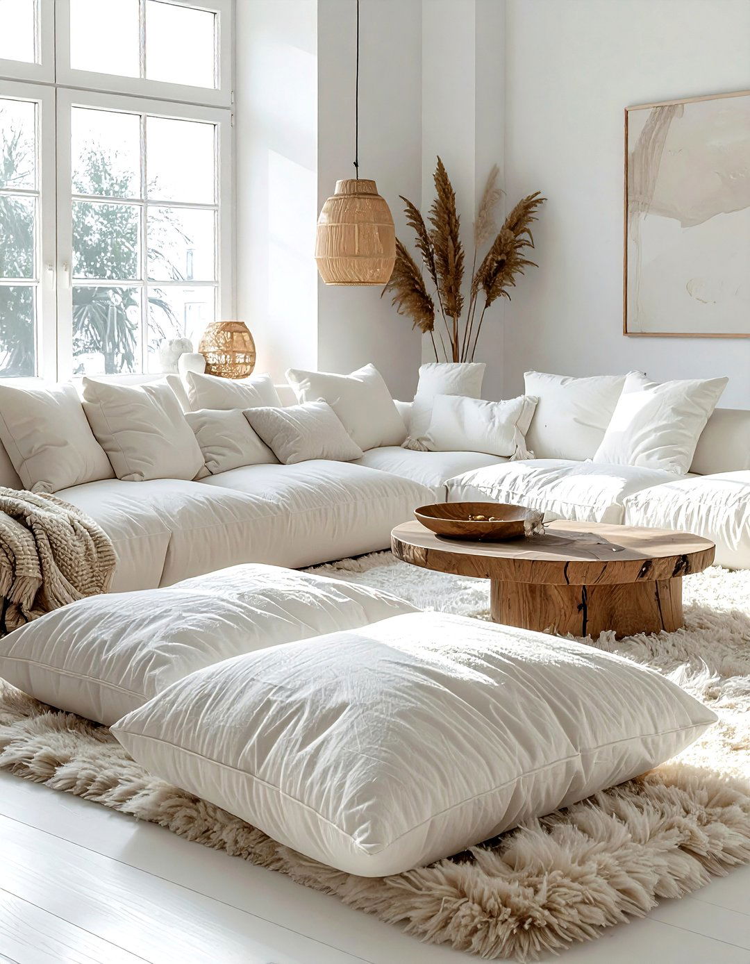 White Living Room Floor Cushions - 30 bohemian white living room ideas