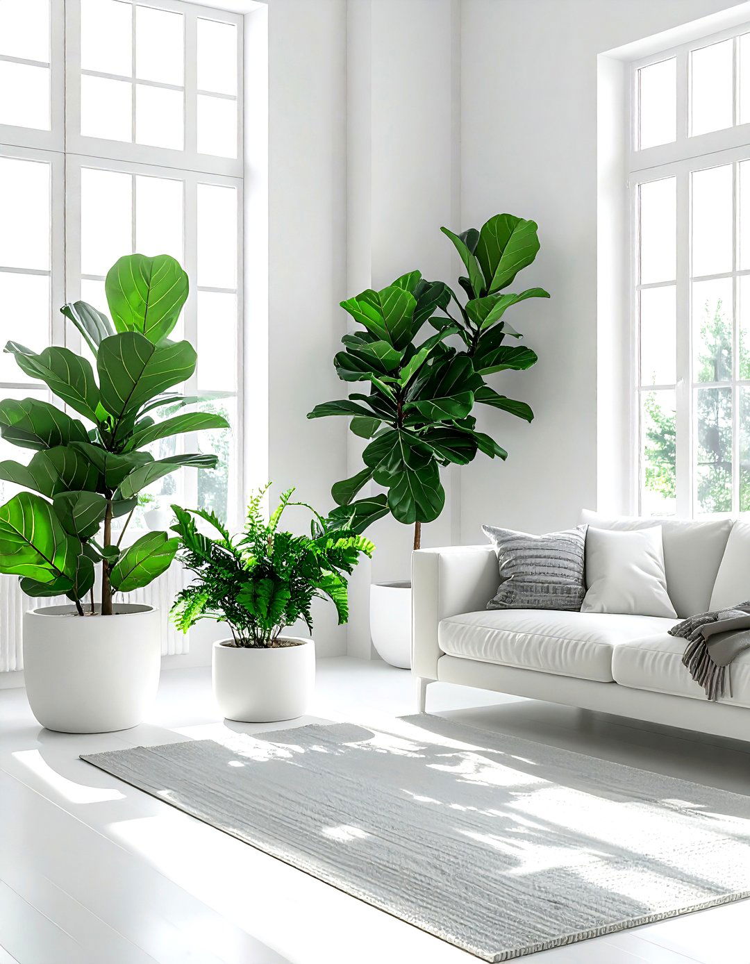 White Living Room Indoor Plants - 30 modern white living room ideas