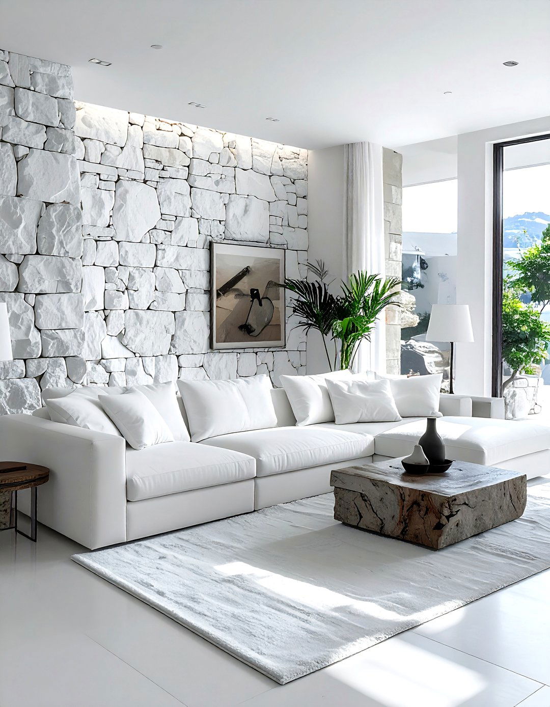 White Living Room Stone Wall - 30 contemporary white living room ideas