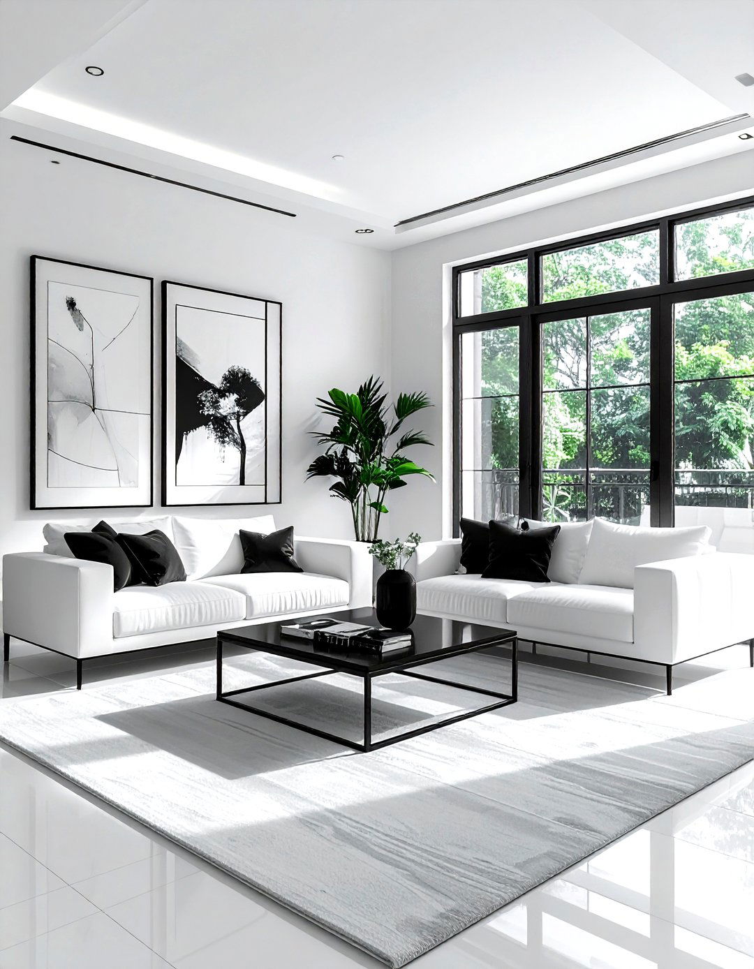 White Living Room With Black Accents - 30 white living room design ideas