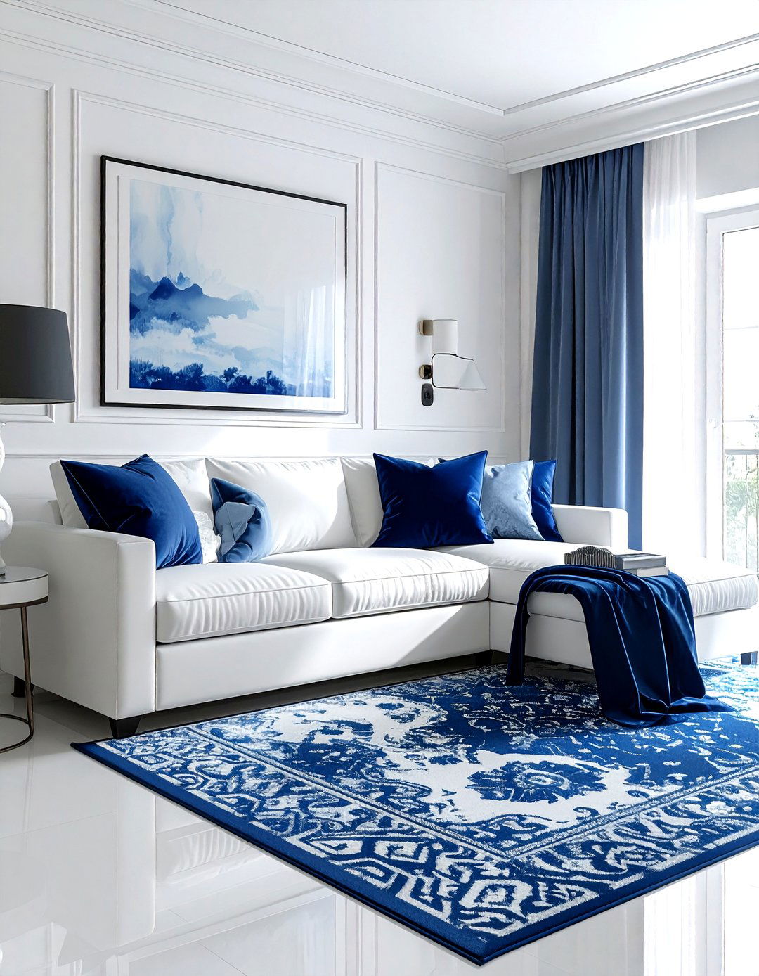 White Living Room With Blue Accents - 30 white living room design ideas