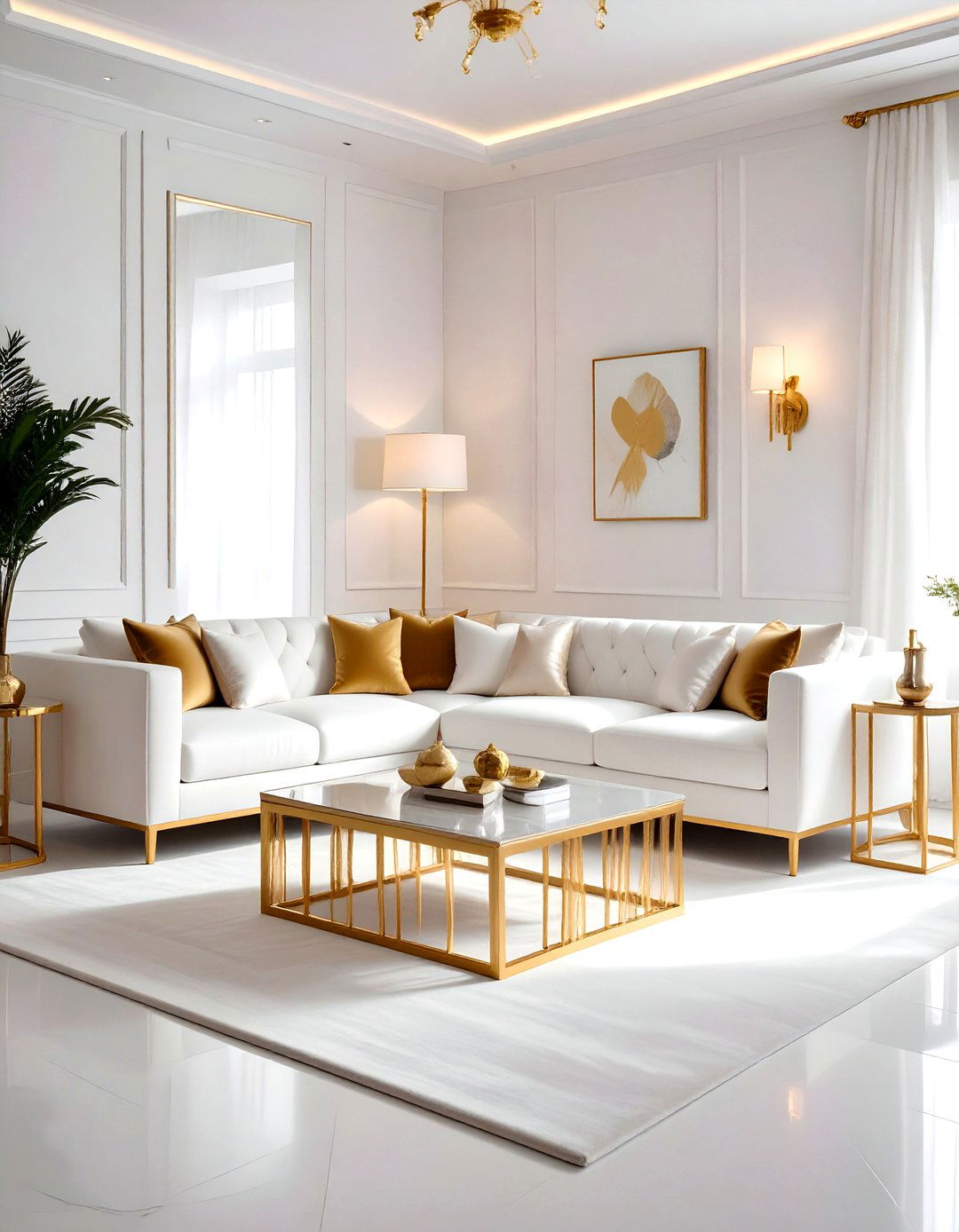 White Living Room With Gold Accents - 30 white living room design ideas
