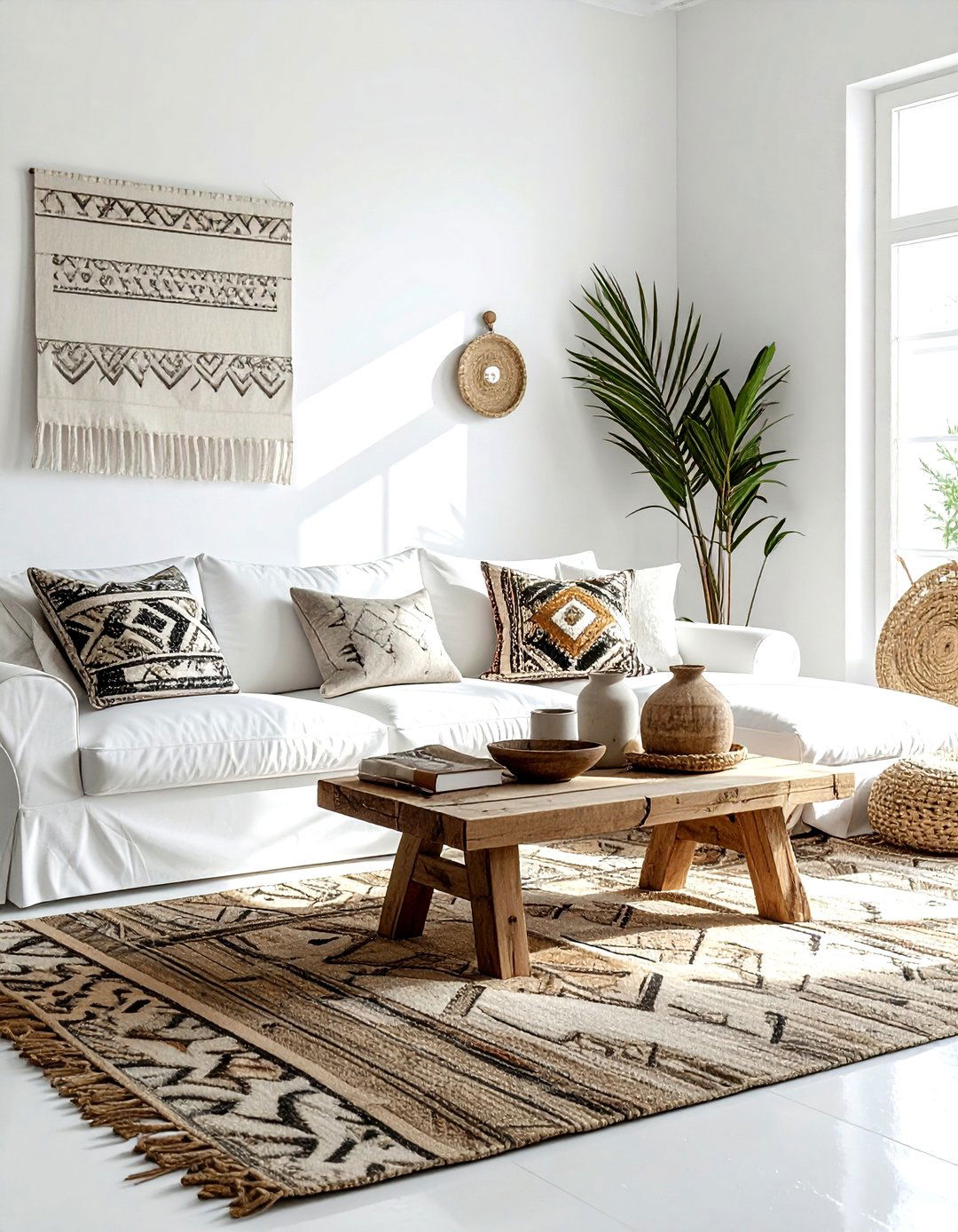White Living Room With Mudcloth - 30 bohemian white living room ideas
