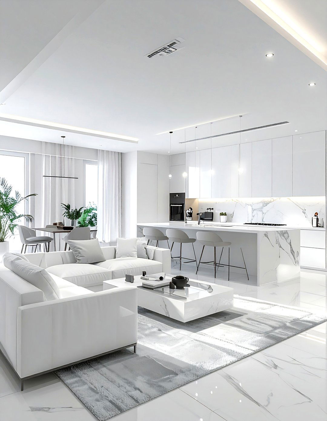 White Living Room With Open Concept - 30 white living room design ideas