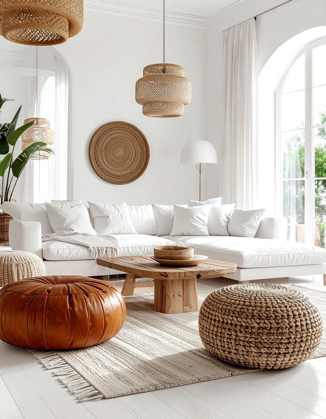 White Living Room With Poufs - 30 bohemian white living room ideas