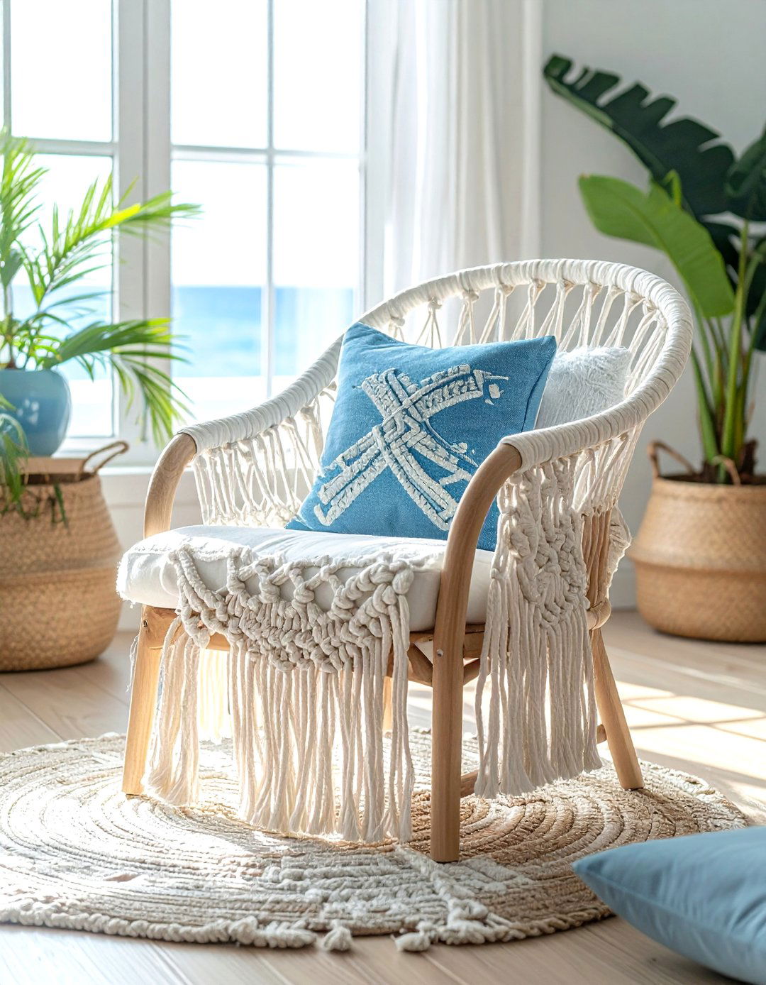White Macrame Chair - 30 living room hanging chair ideas