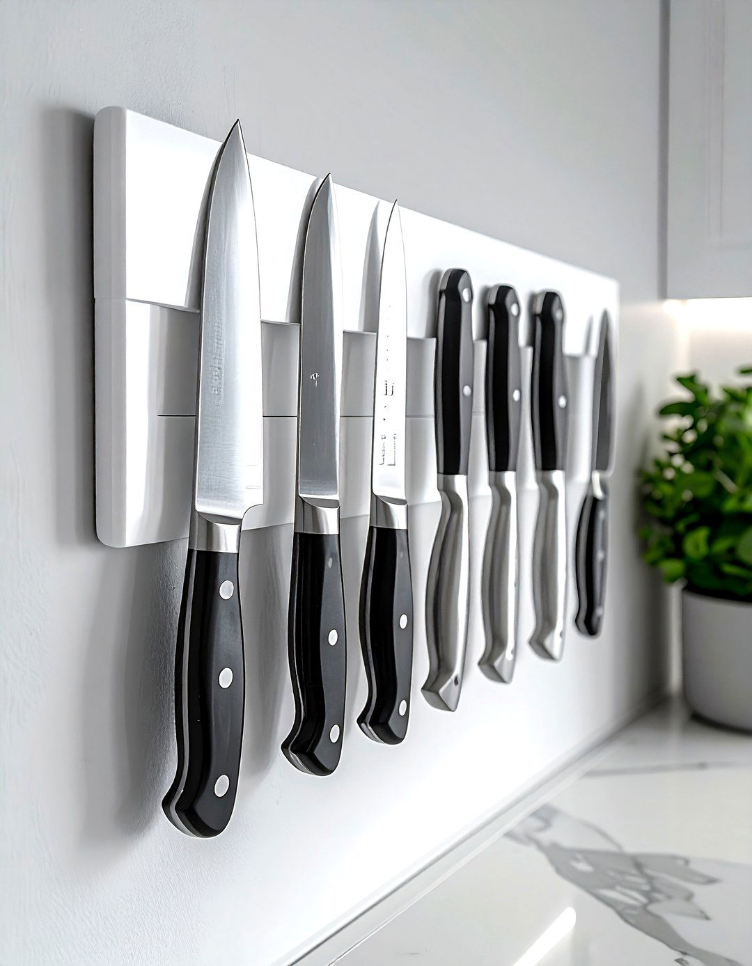 White Magnetic Knife Strip - 30 white kitchen accessories ideas