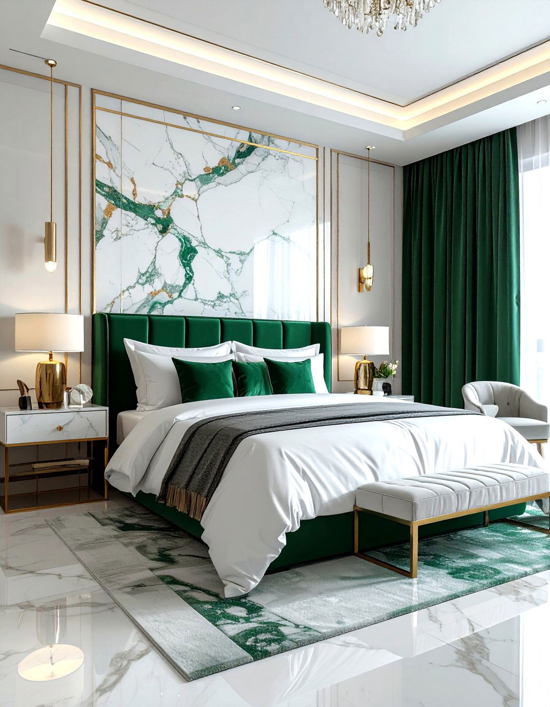 White Marble And Emerald Bedroom - 30 emerald and white bedroom ideas