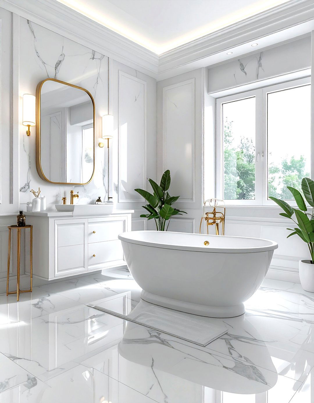 White Marble Bathroom - 30 natural light bathroom ideas